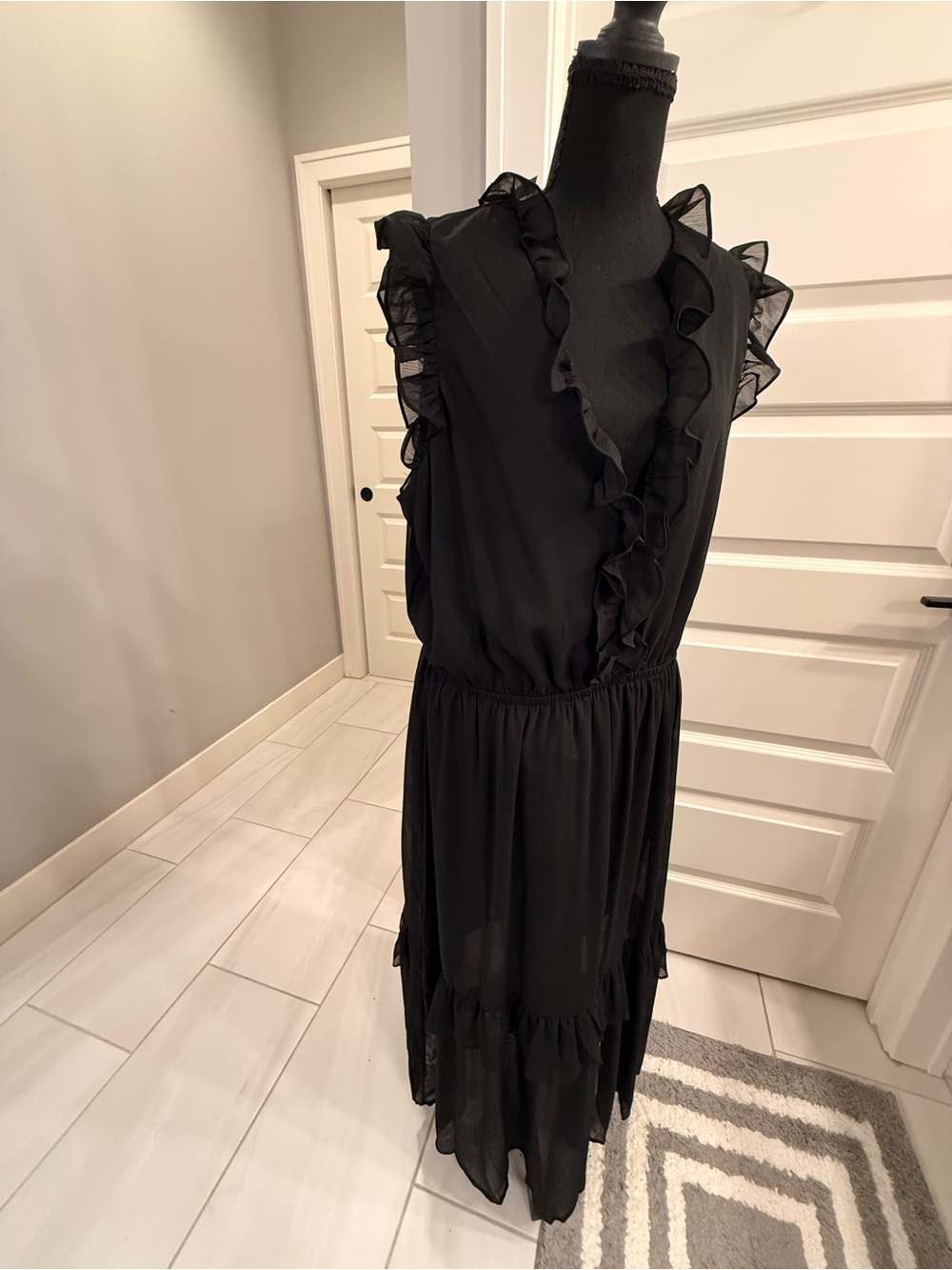 Banana Republic Black Ruffle-Trim Maxi Dress